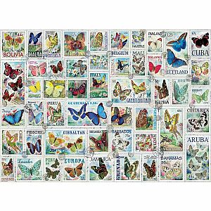 Butterflies Vintage Stamps 500 Large Pc Puzzle