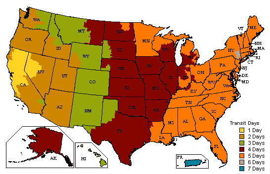 UPS Ground Time in Transit Map